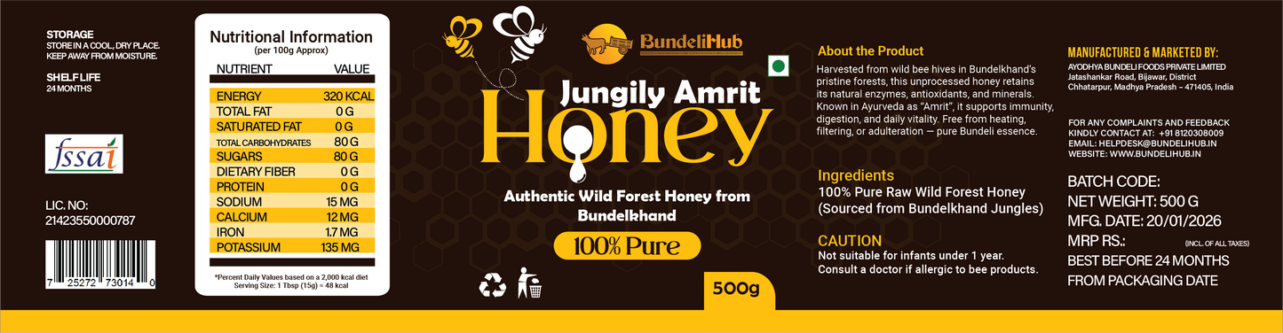 Jungily Amrit Honey | 100% Pure Raw Wild Forest Honey from Bundelkhand