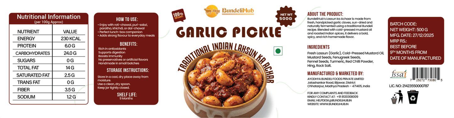 Traditional Garlic Pickle Online & Lehsun Ka Achar | BundeliHub - Bundeli Hub