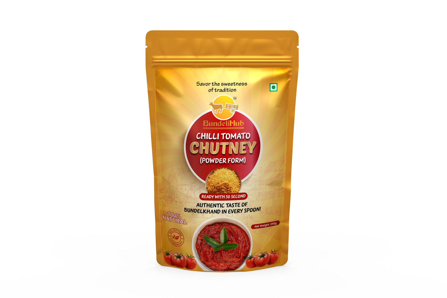 Bundelihub Chilli Tomato Chutney Powder – Spicy, Tangy, Authentic Bundelkhand Flavor – 100% Natural, Instant Mix (250g)