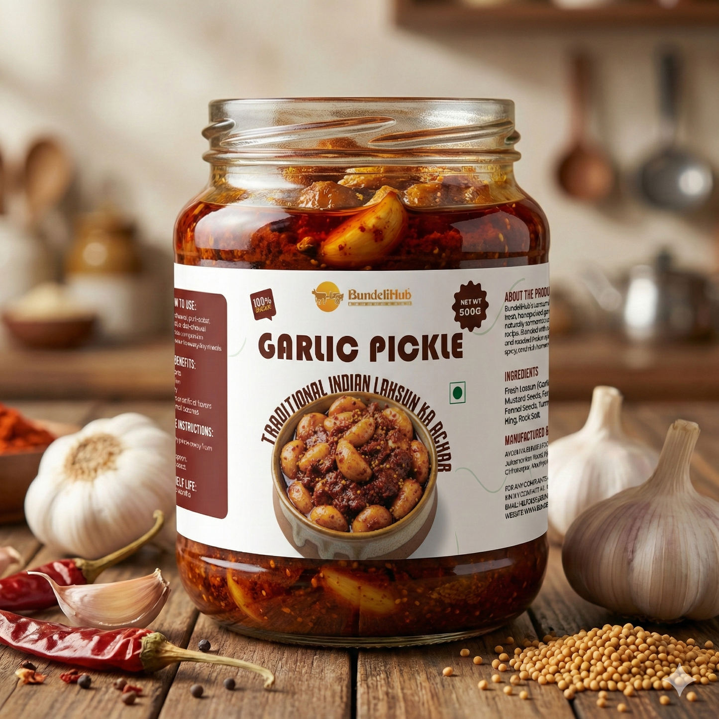 Garlic Pickle (Lassun Ka Achaar)| 100% Organic & Handmade | Cold-Pressed Mustard Oil