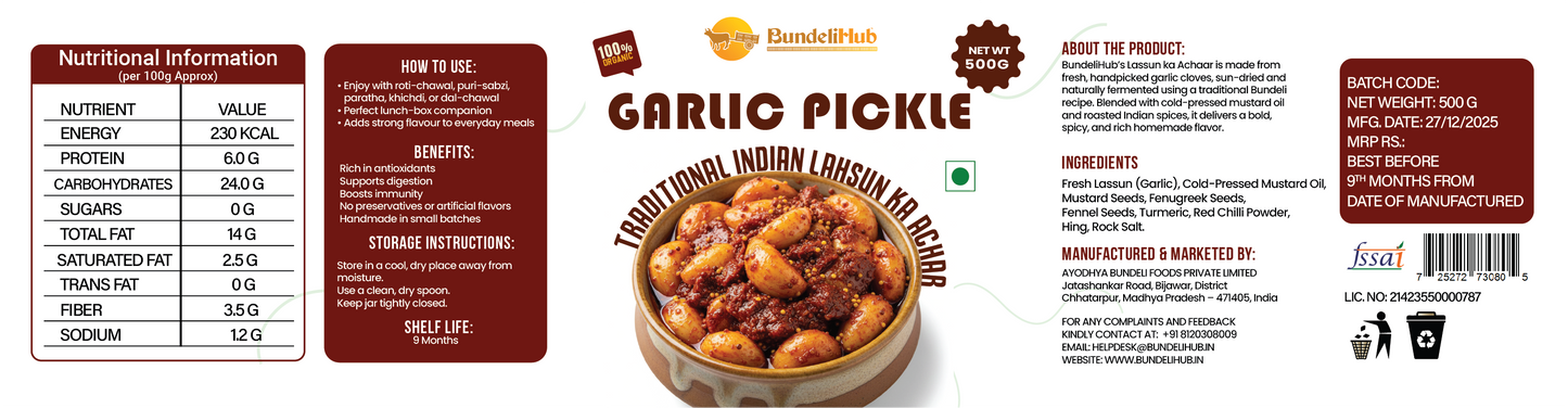 Garlic Pickle (Lassun Ka Achaar)| 100% Organic & Handmade | Cold-Pressed Mustard Oil