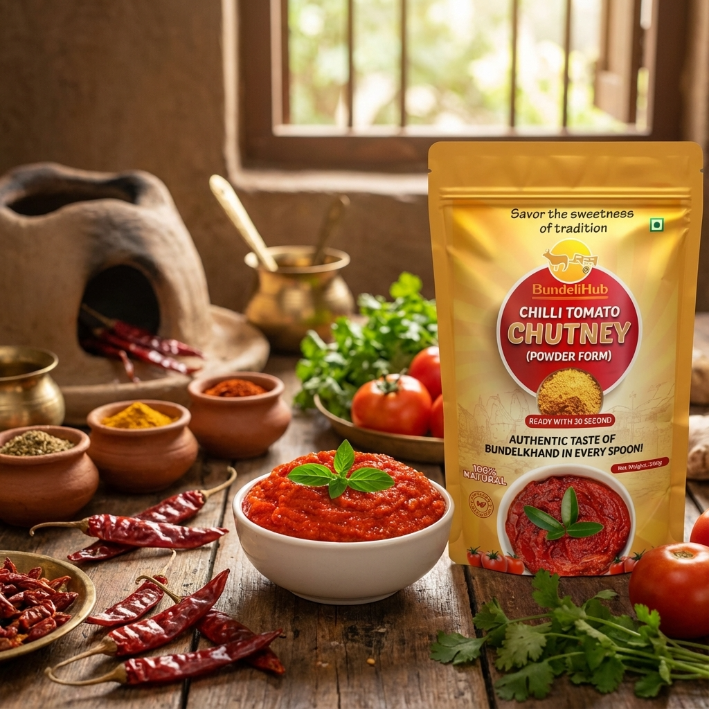 Chilli Tomato Chutney Powder – Spicy, Tangy, Authentic Bundelkhand Flavor – 100% Natural, Instant Mix (250g)