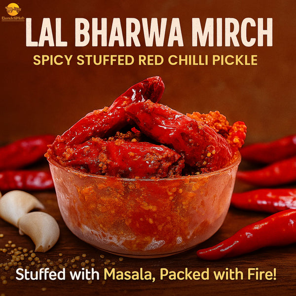 Bundeli Lal Bharwa Mirch Achar – Authentic Red Stuffed Chilli Pickle | Spicy & Tangy | Handmade | 100% Natural